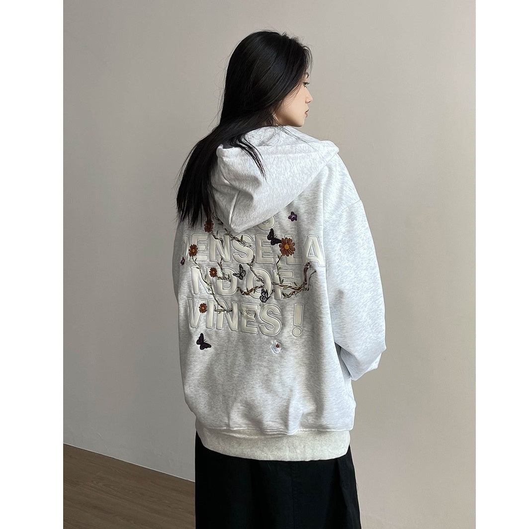 Leather Letter Embroidery Hooded Sweat Parka MW9740