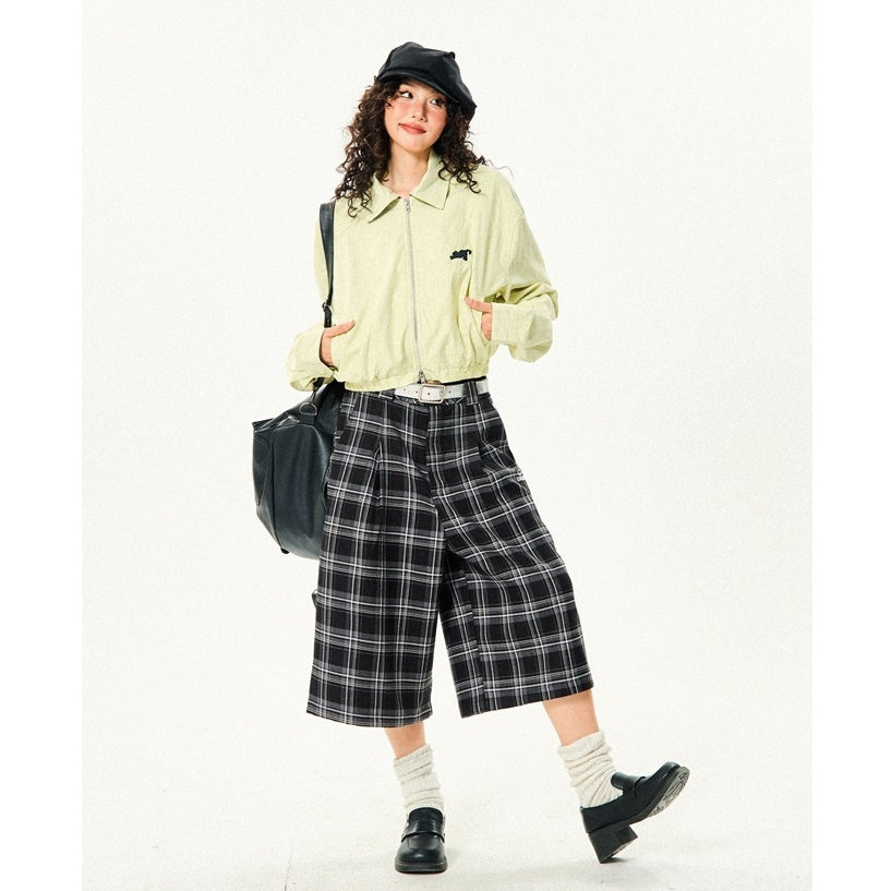 Retro Contrast Plaid Casual Cropped Pants YS7001