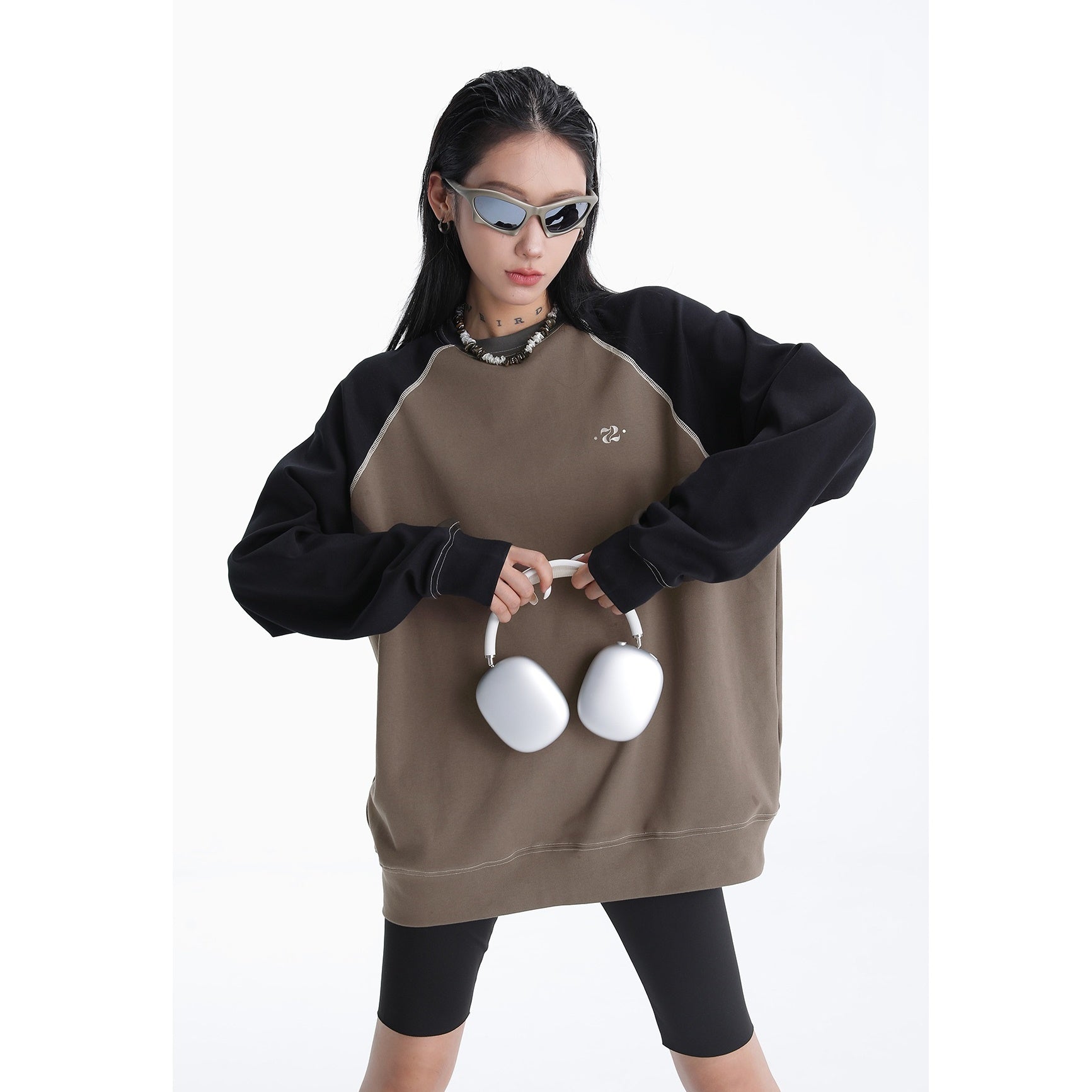 Raglan Sleeves Color-blocked Loose Cutsew AC7057