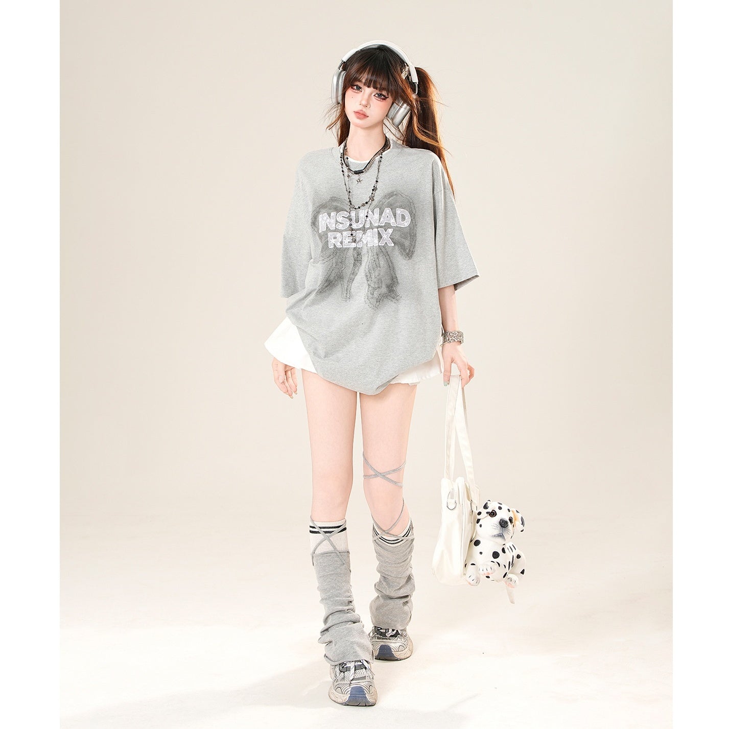 Ribbon Print Loose T-Shirt KK2029