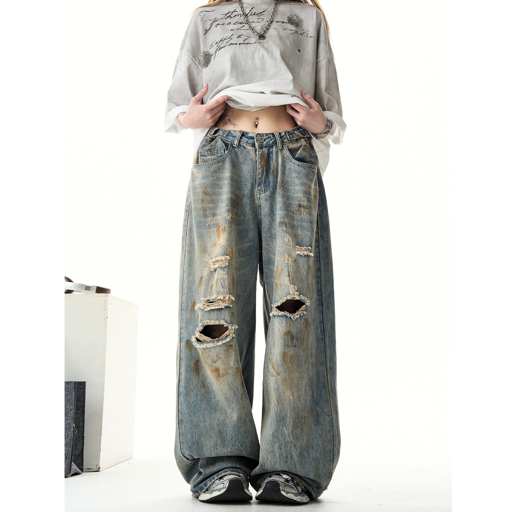 Ripped Wide-leg Vintage Jeans HG7134