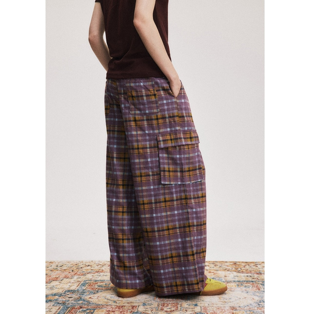 Loose Straight Plaid Casual Cargo Pants SP7008