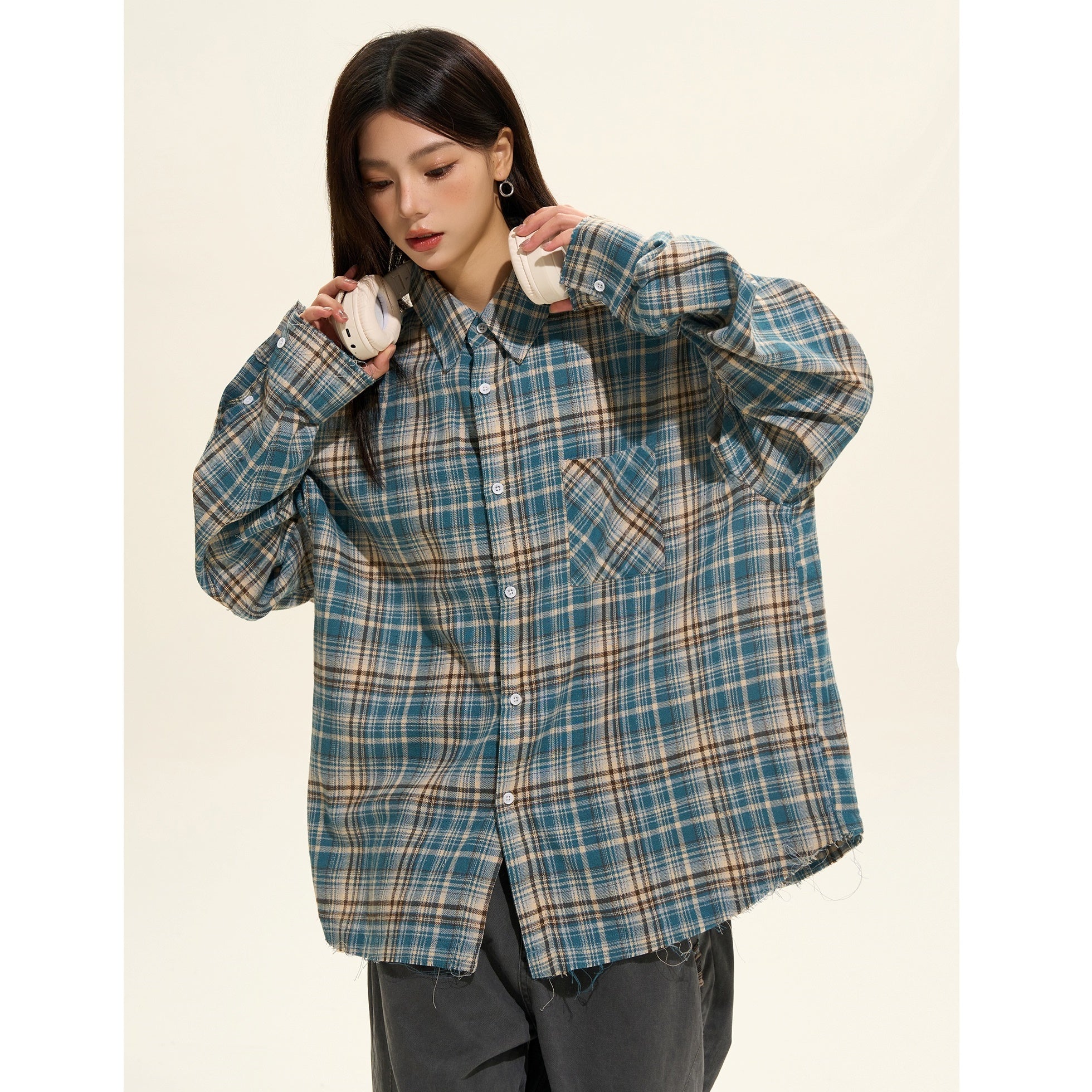 Vintage Brushed Plaid Long Sleeve Shirt MW9379