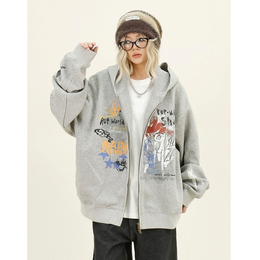 Paint Style Graffiti Sweat Hooded Jacket MW9944