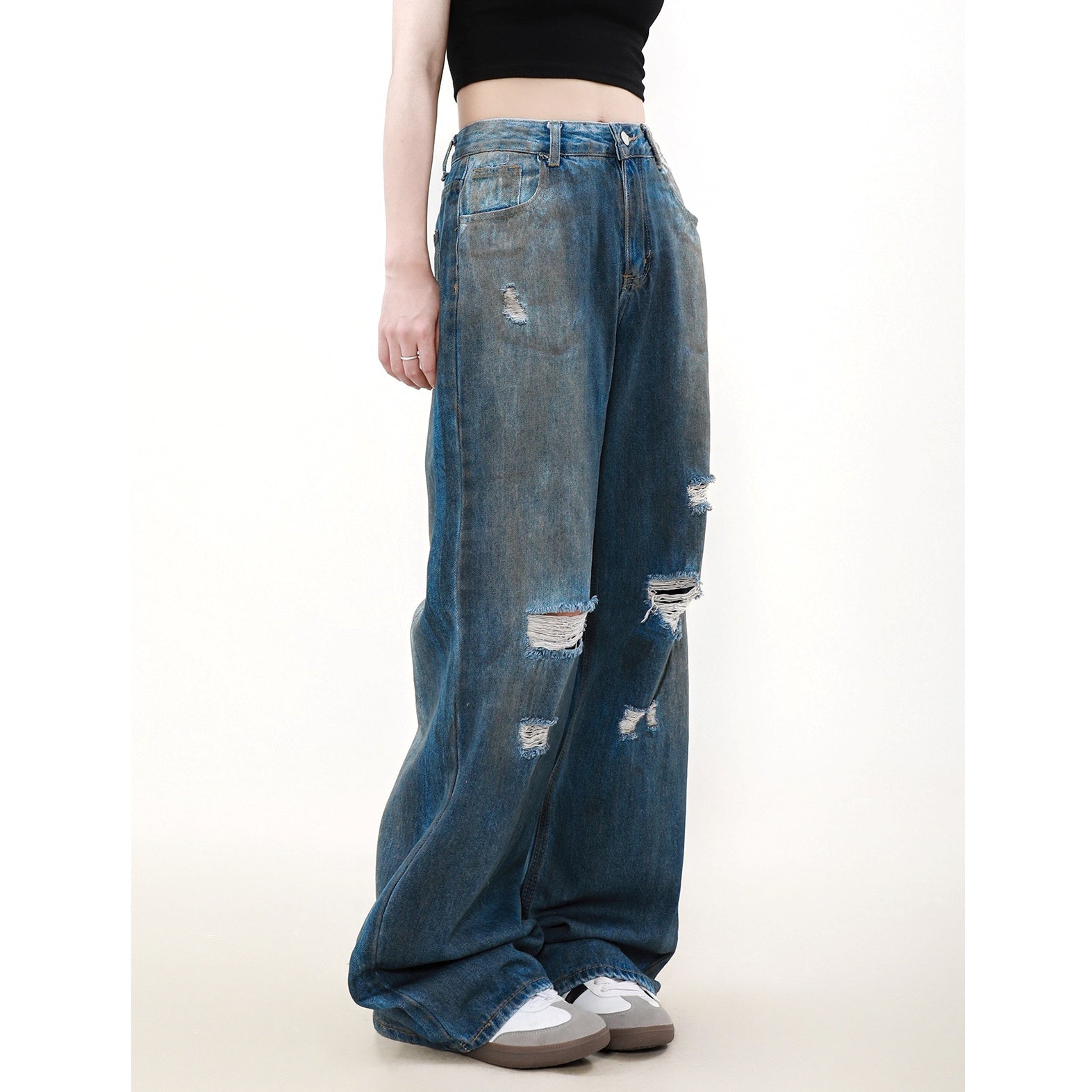 Retro Ripped Distressed Loose Straight-leg Jeans MR8016