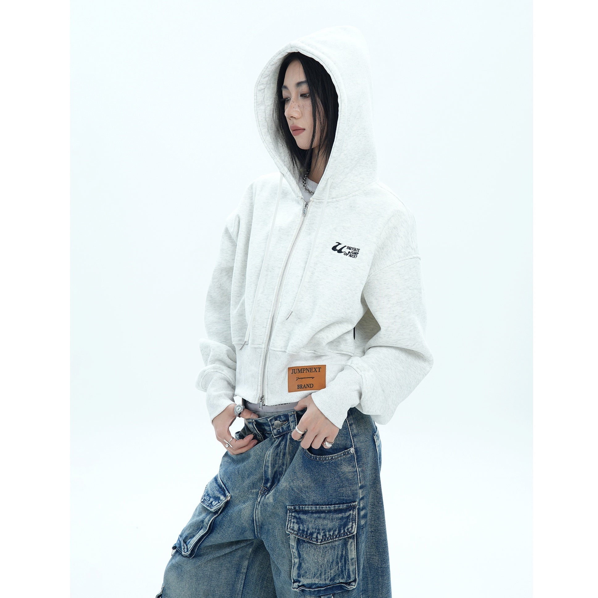 Distressed Wide Waist Cropped Hooded Parka MW9681