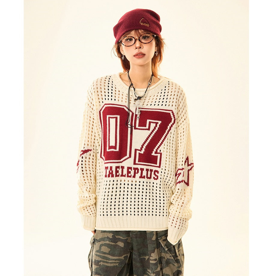 Cut-out Crew Neck Number Sweater MW9520