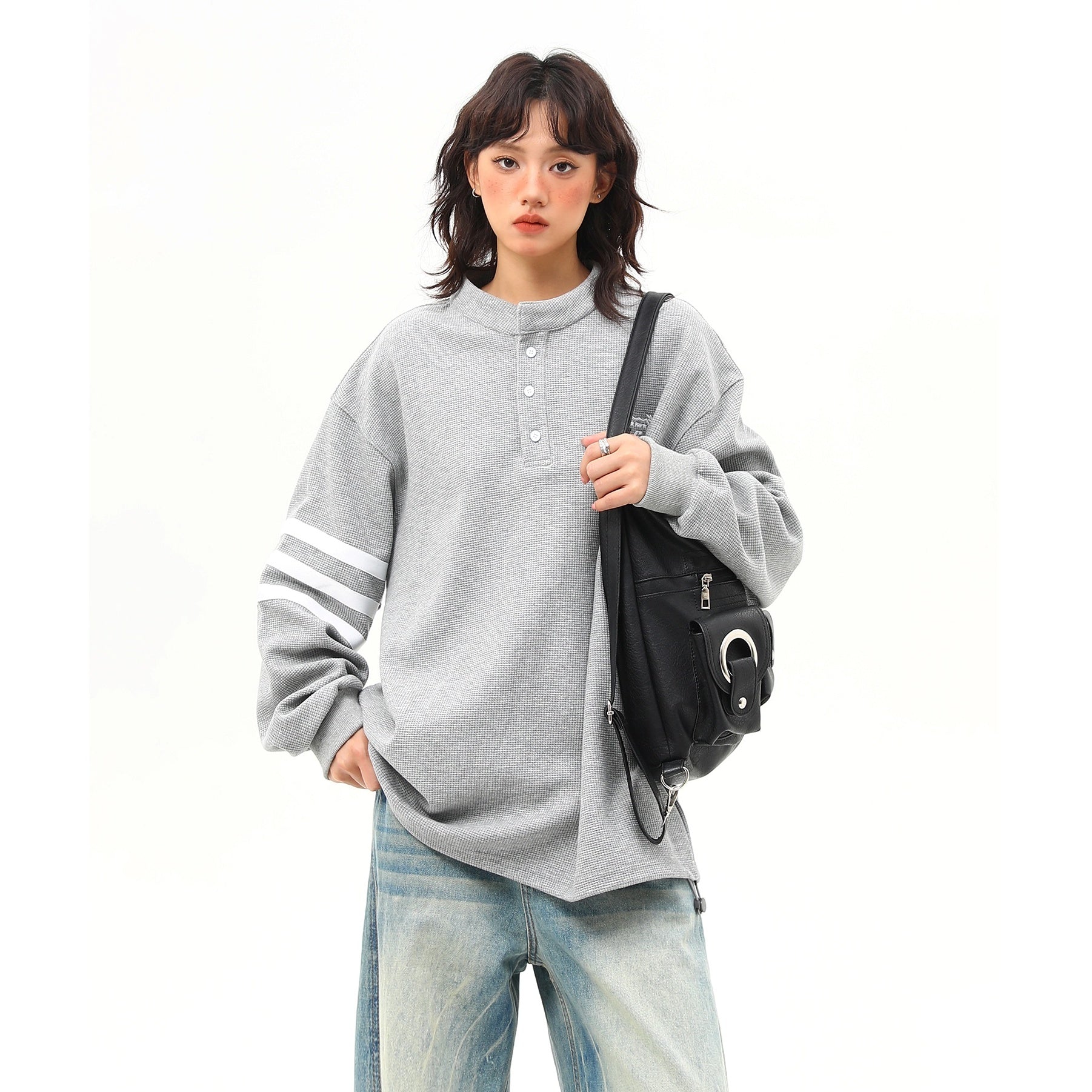 College Style Henry Collar Pullover Sweat MW9928