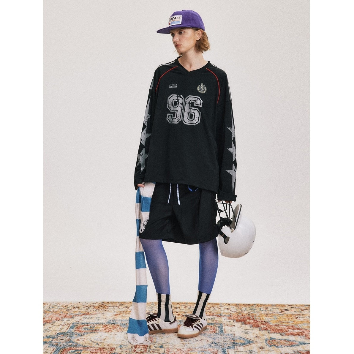 Campus Style Baseball Style V-neck Pullover BX002