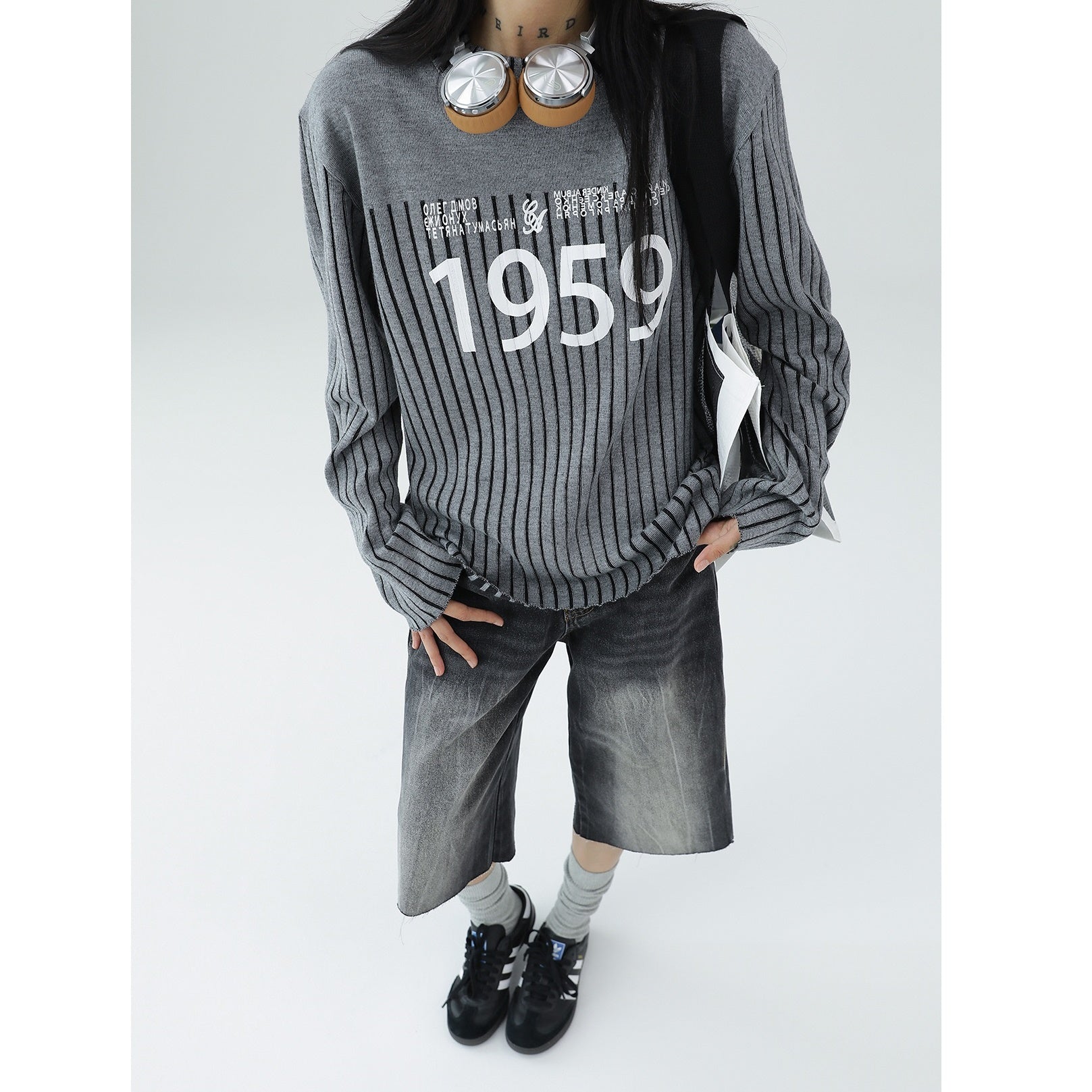 Vintage Striped Monogram Print Knit AC7077