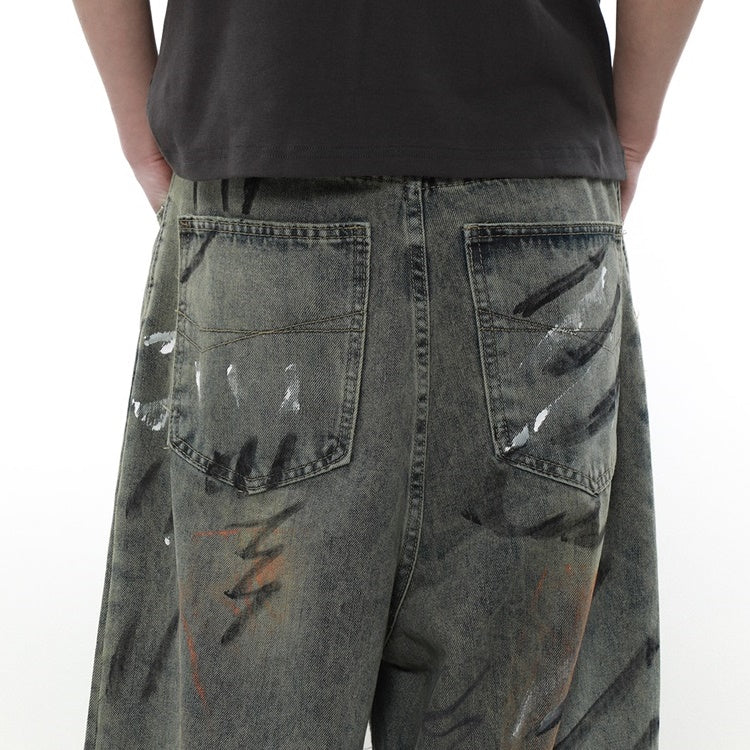 distressed graffiti straight-leg jeans MR8001