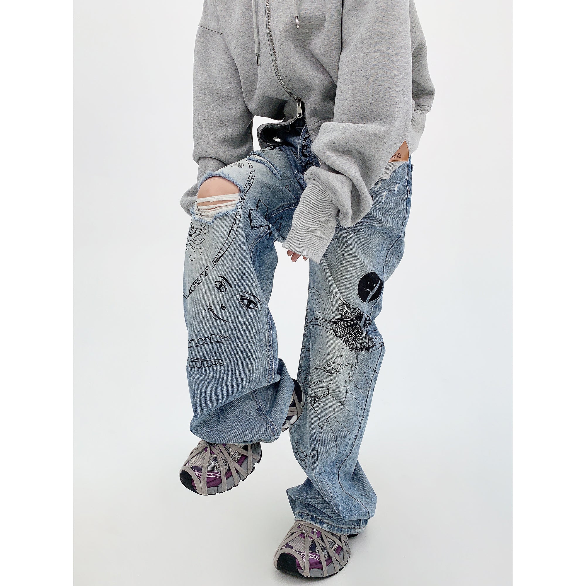 Damage Ripped Graffiti Jeans MW9563