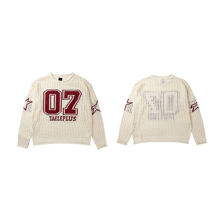 Cut-out Crew Neck Number Sweater MW9520