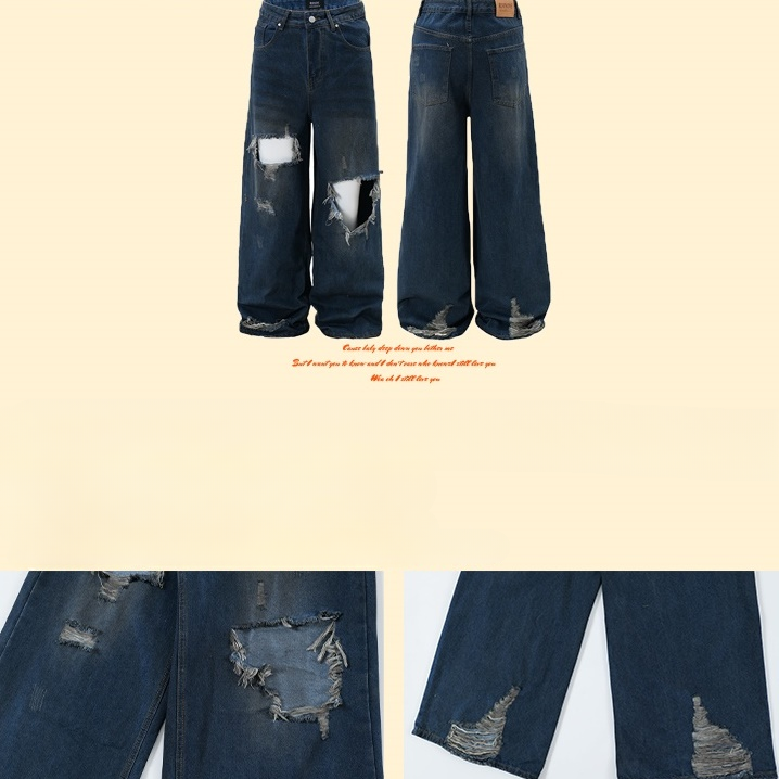 Ripped Street Loose Mop Wide-leg Vintage Jeans HG7171