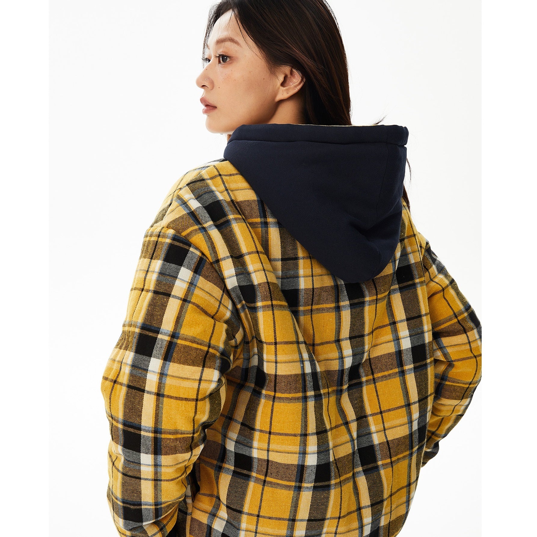 Reversible Plaid Hooded Zipper Jacket MW9732