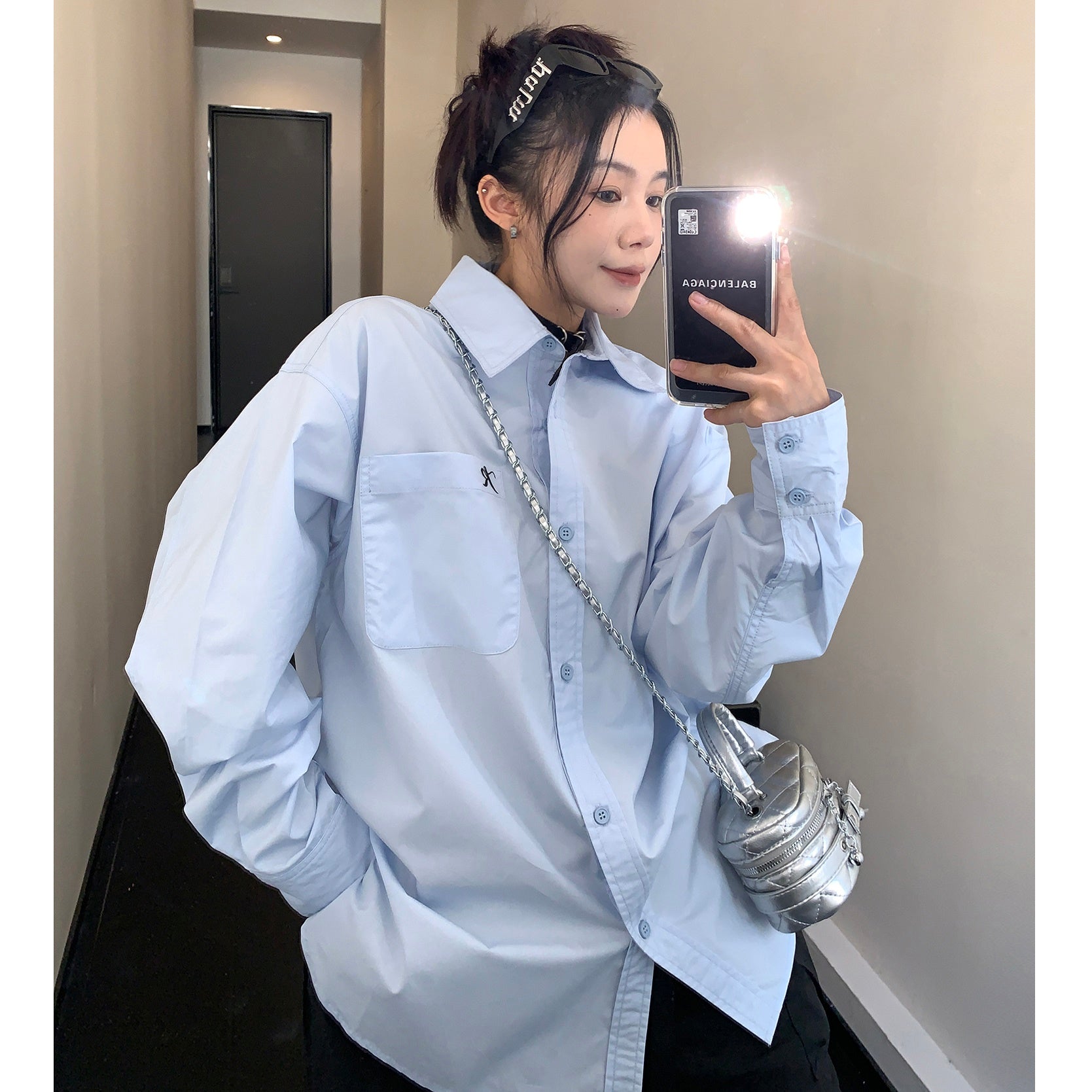 Casual Embroidery Loose Long-sleeved Shirt MW9455