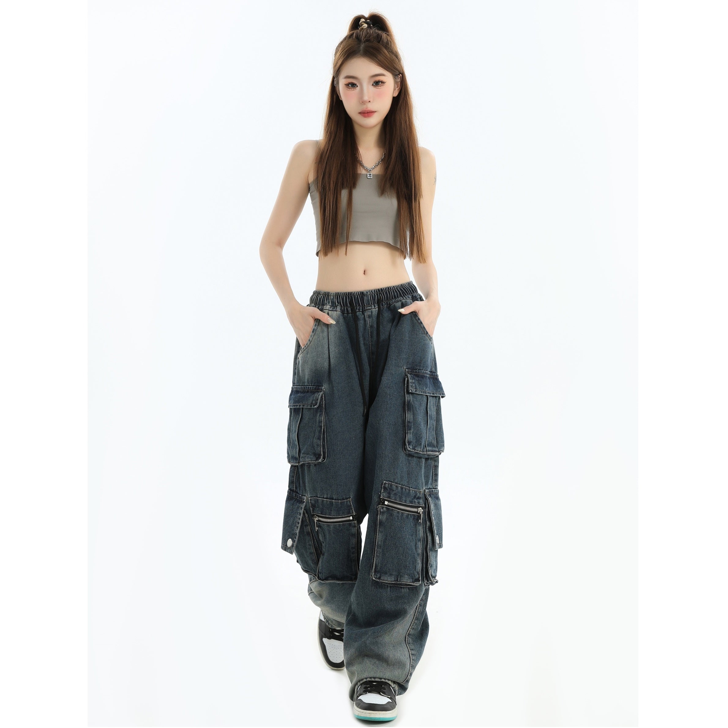 Gradient Wash Wide-Leg Cargo Jeans IN7014