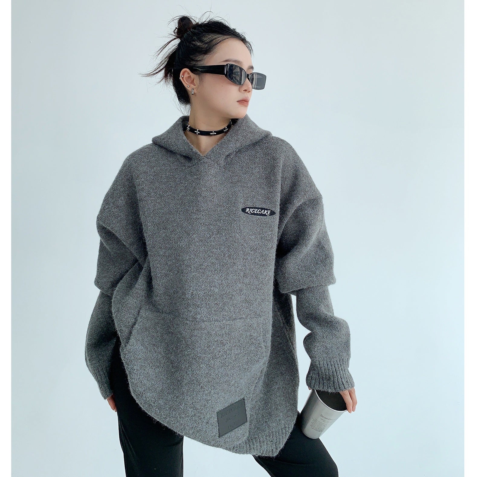 Kangaroo Pocket Embroidered Knitted Hoodie MW9552