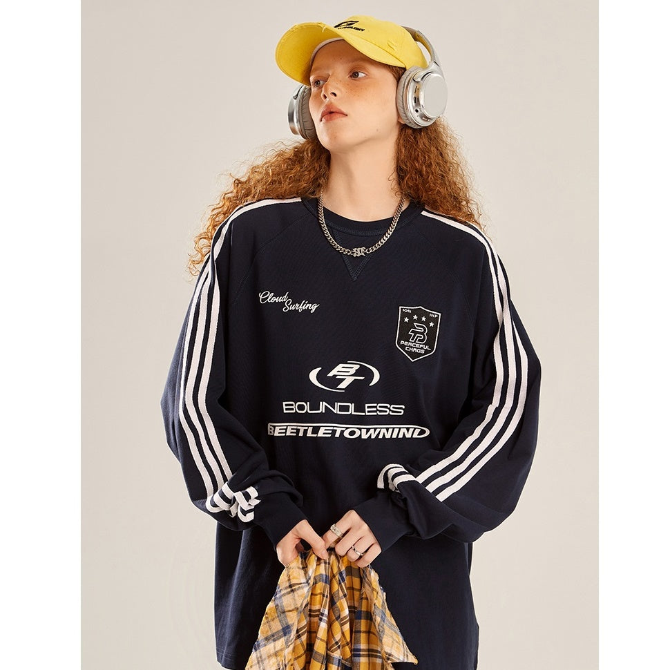 Sports Embroidery Crew Neck Loose Pullover BT7029