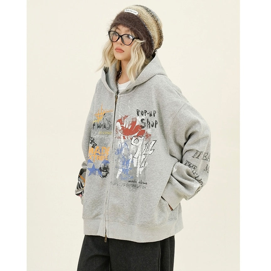 Paint Style Graffiti Sweat Hooded Jacket MW9944