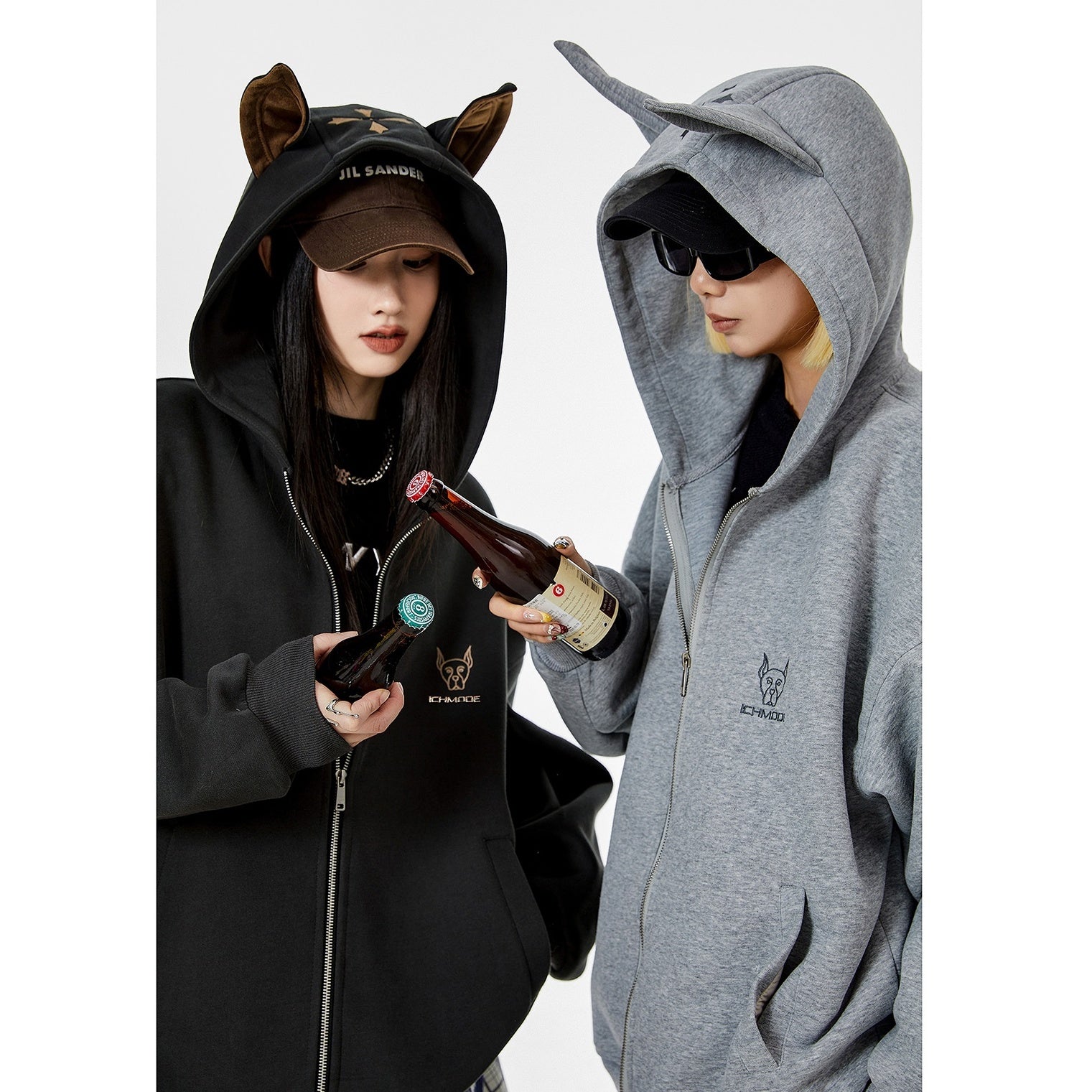 Doberman Ear Hooded ZIP-Up Sweat IC9004