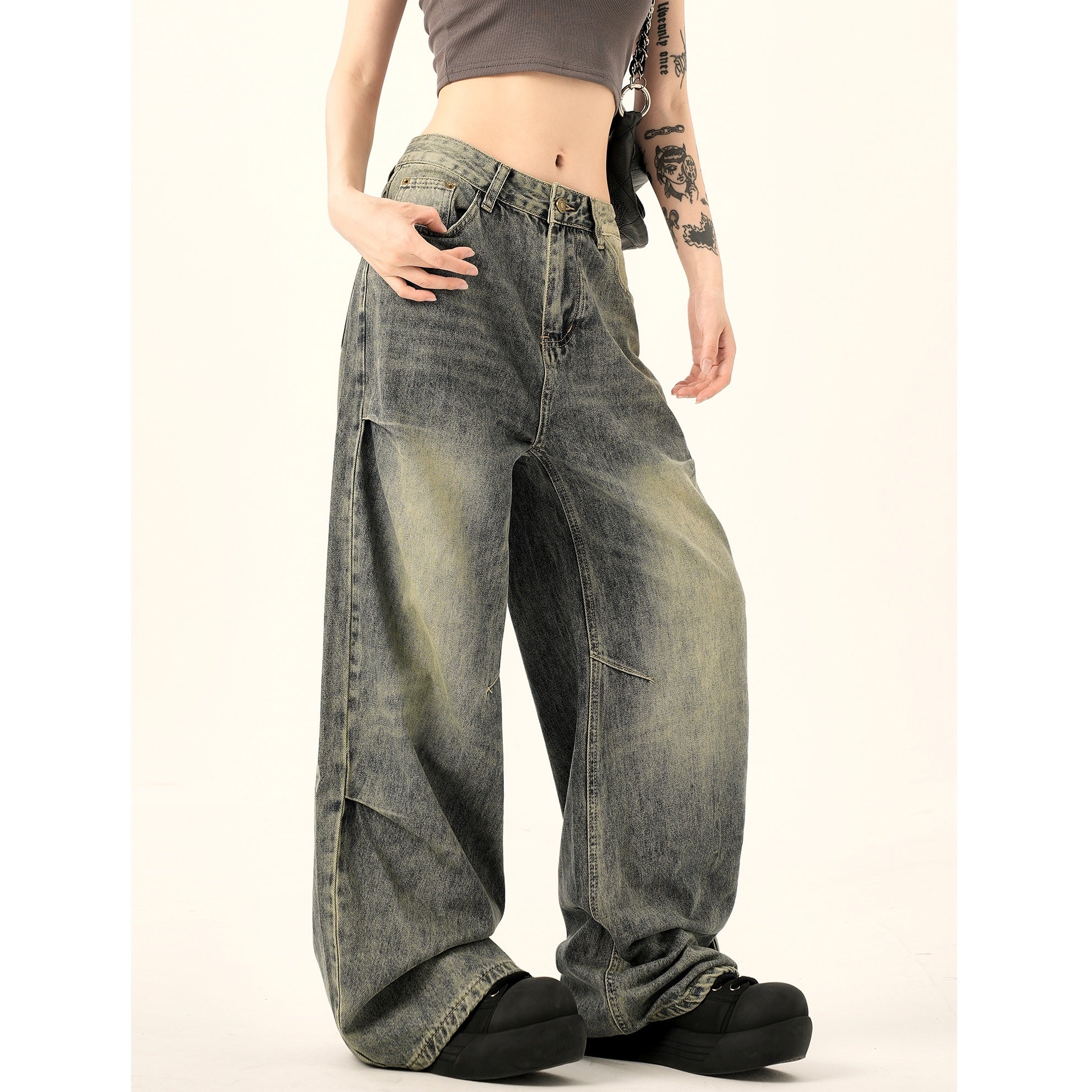 Vintage Pleated Washed Wide Leg Jeans MW9367