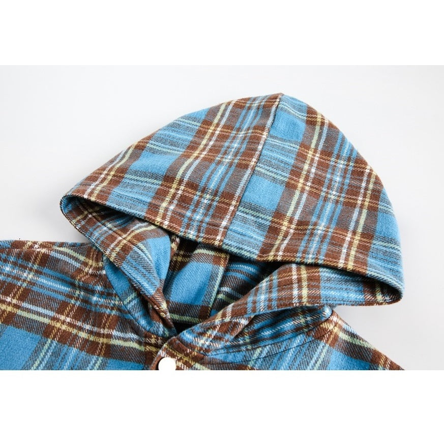 Retro Hooded Plaid Casual Shirt BX004