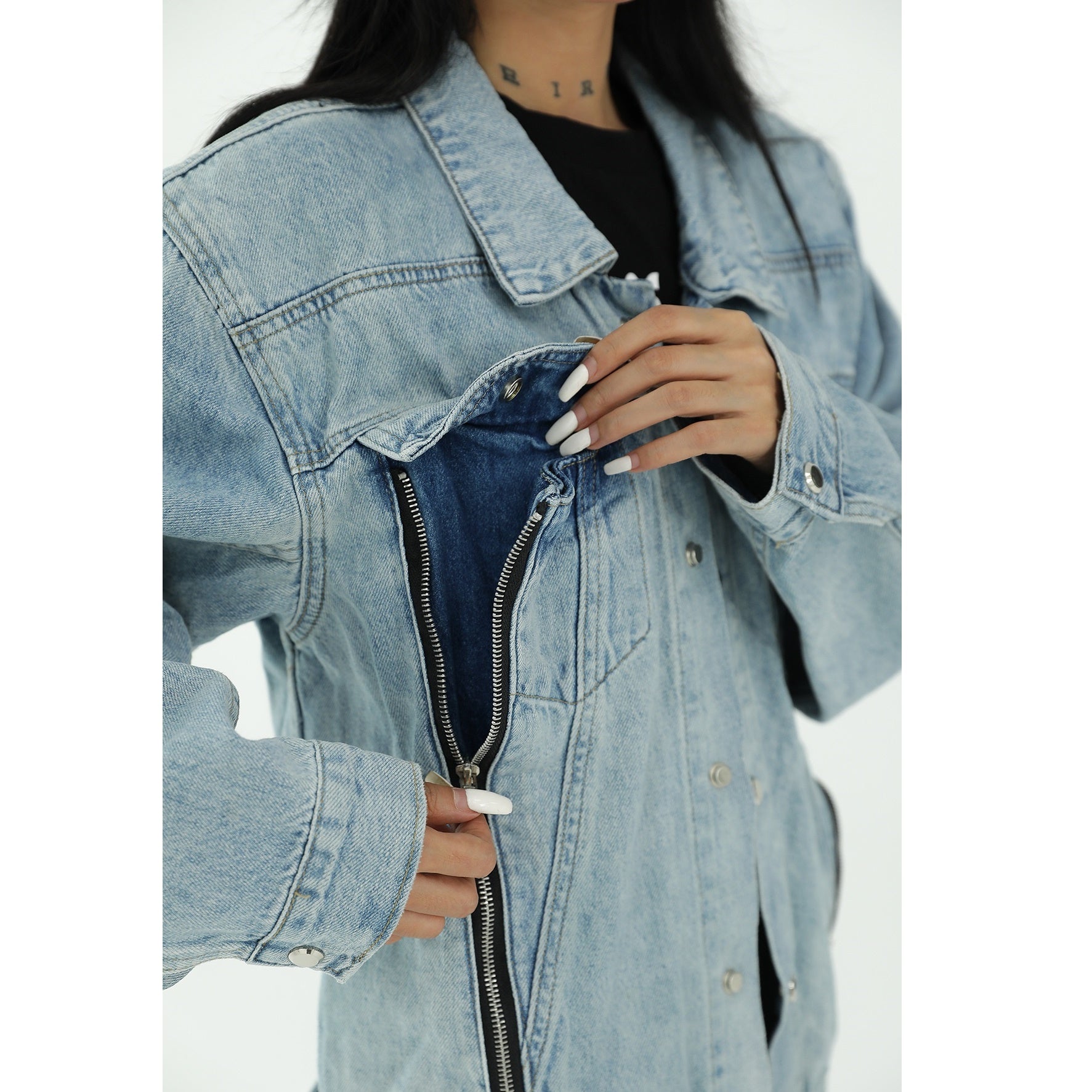 Zip Design Light Color Denim Jacket AC7069