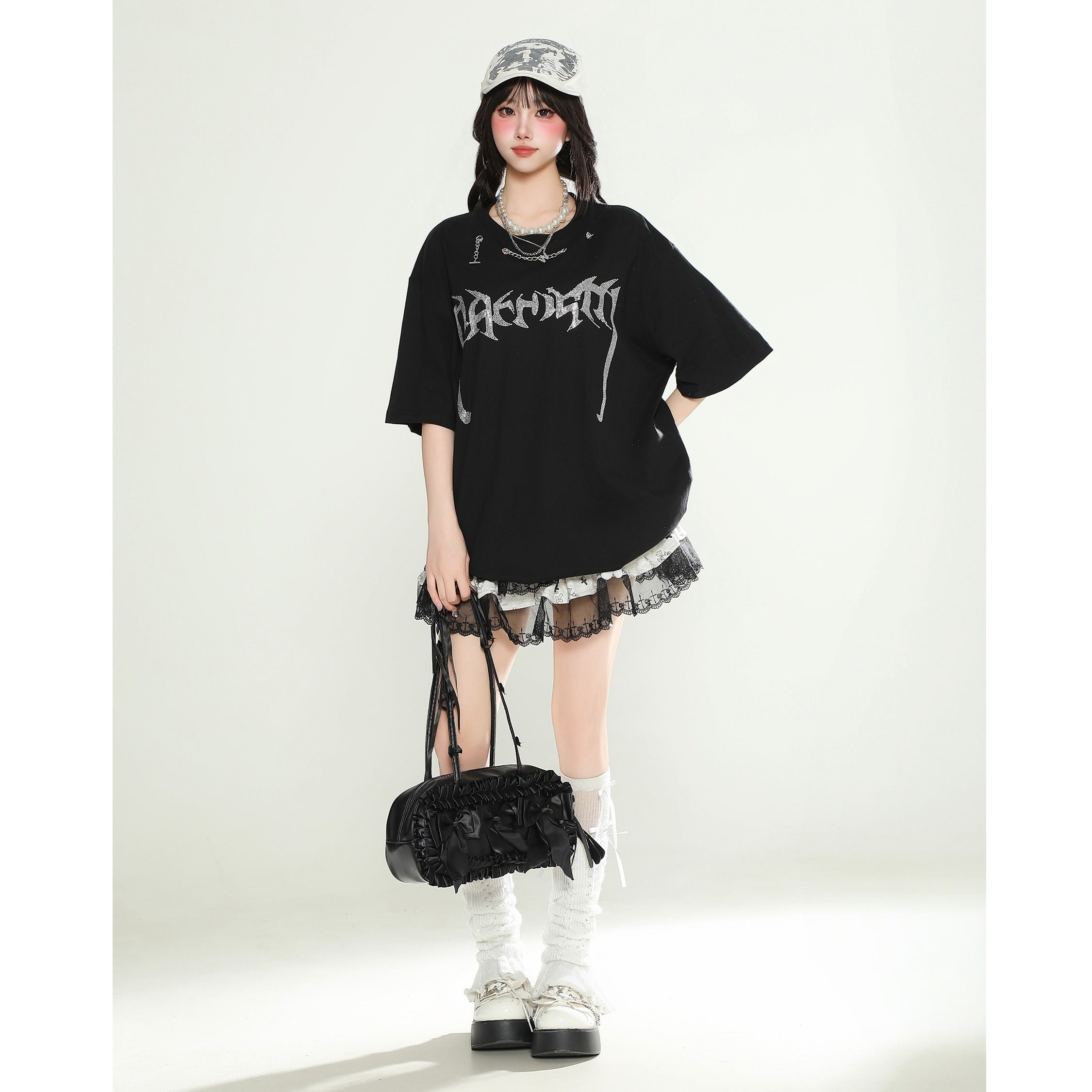 Rhinestone Chain Embellished T-shirt MW10108