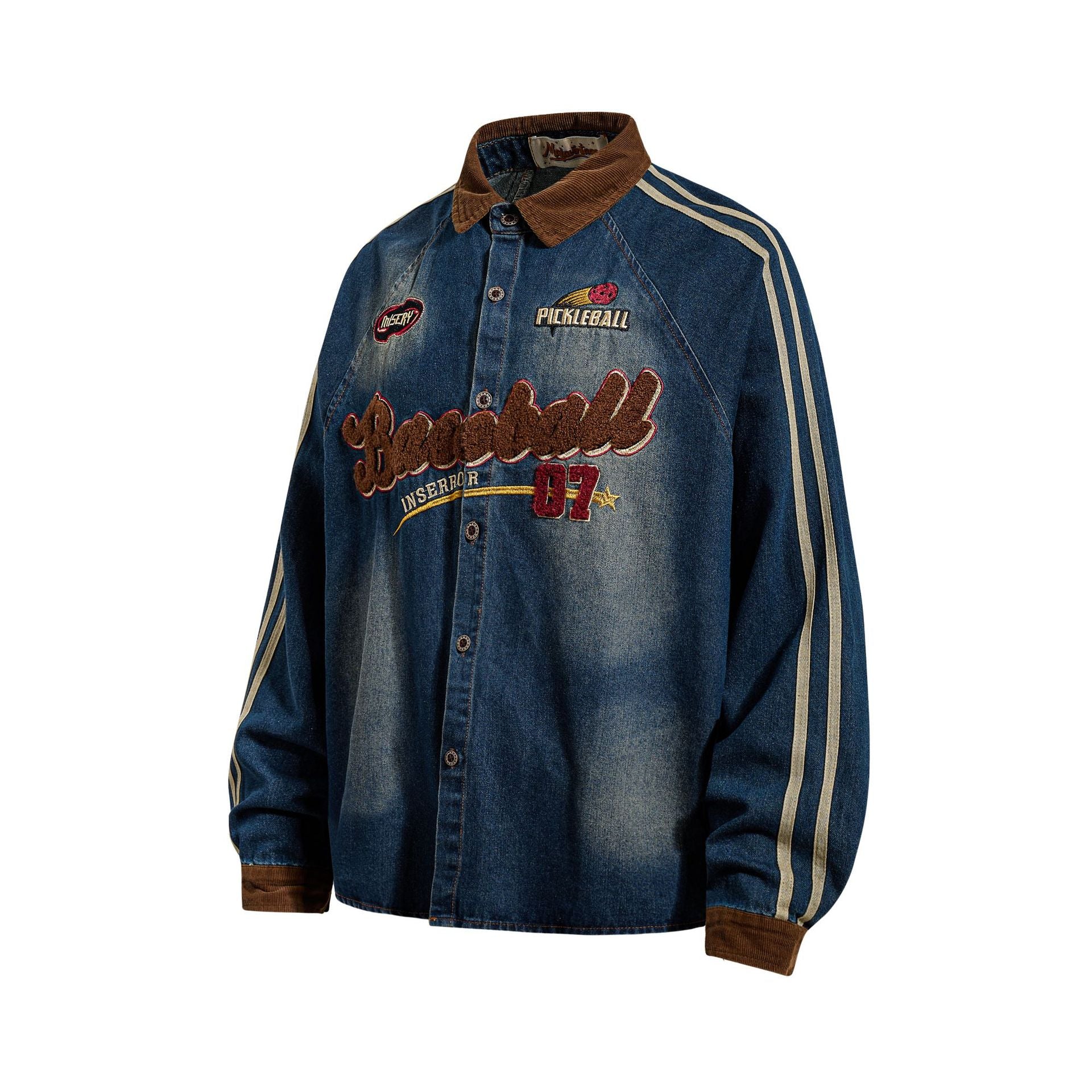 Flocking Letter Embroidery Washed Denim Shirt MW10317