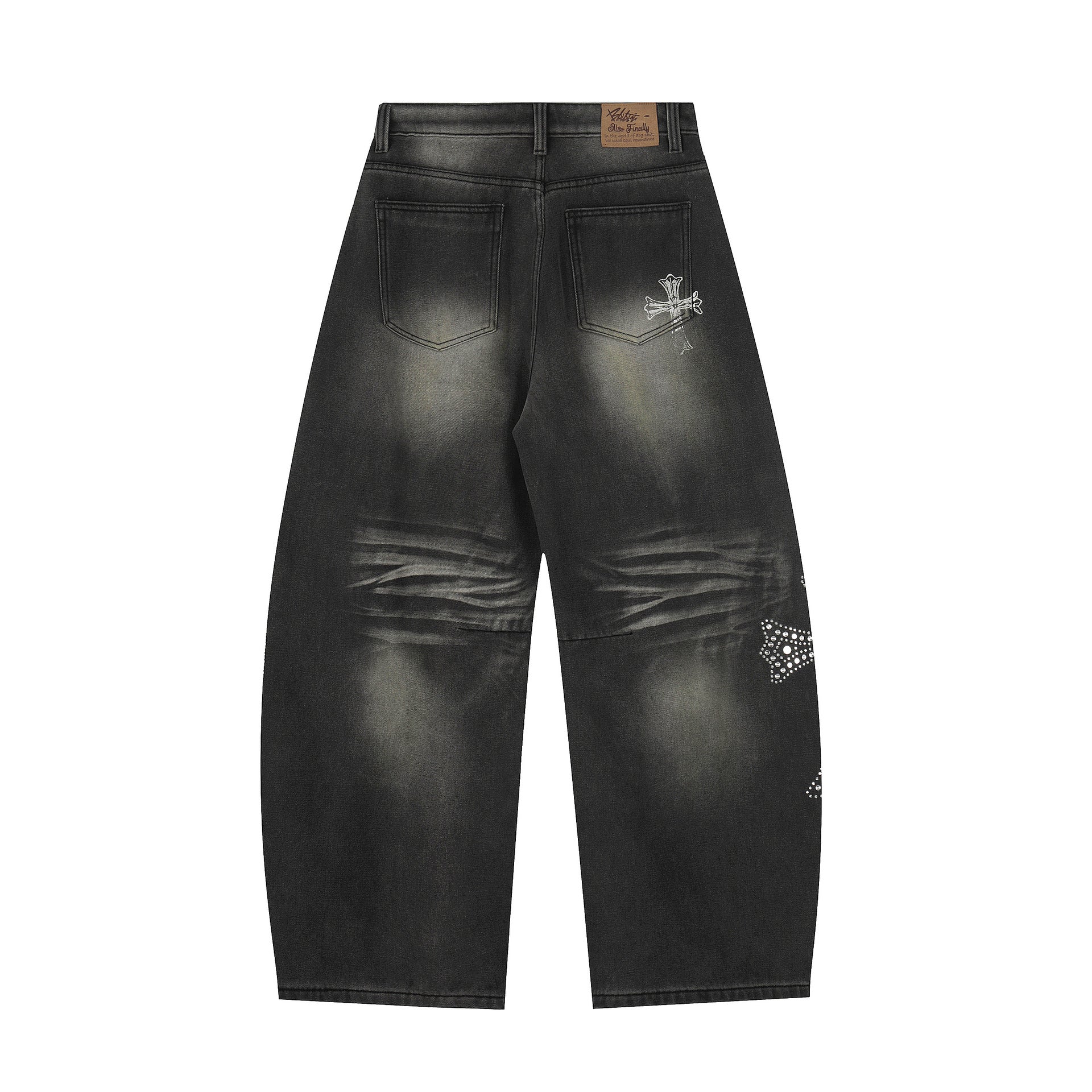 Cross Rhinestone Gothic Style Wide-Leg Jeans MW10357