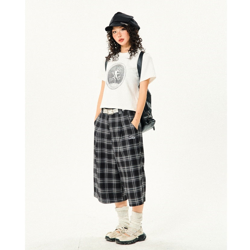 Retro Contrast Plaid Casual Cropped Pants YS7001