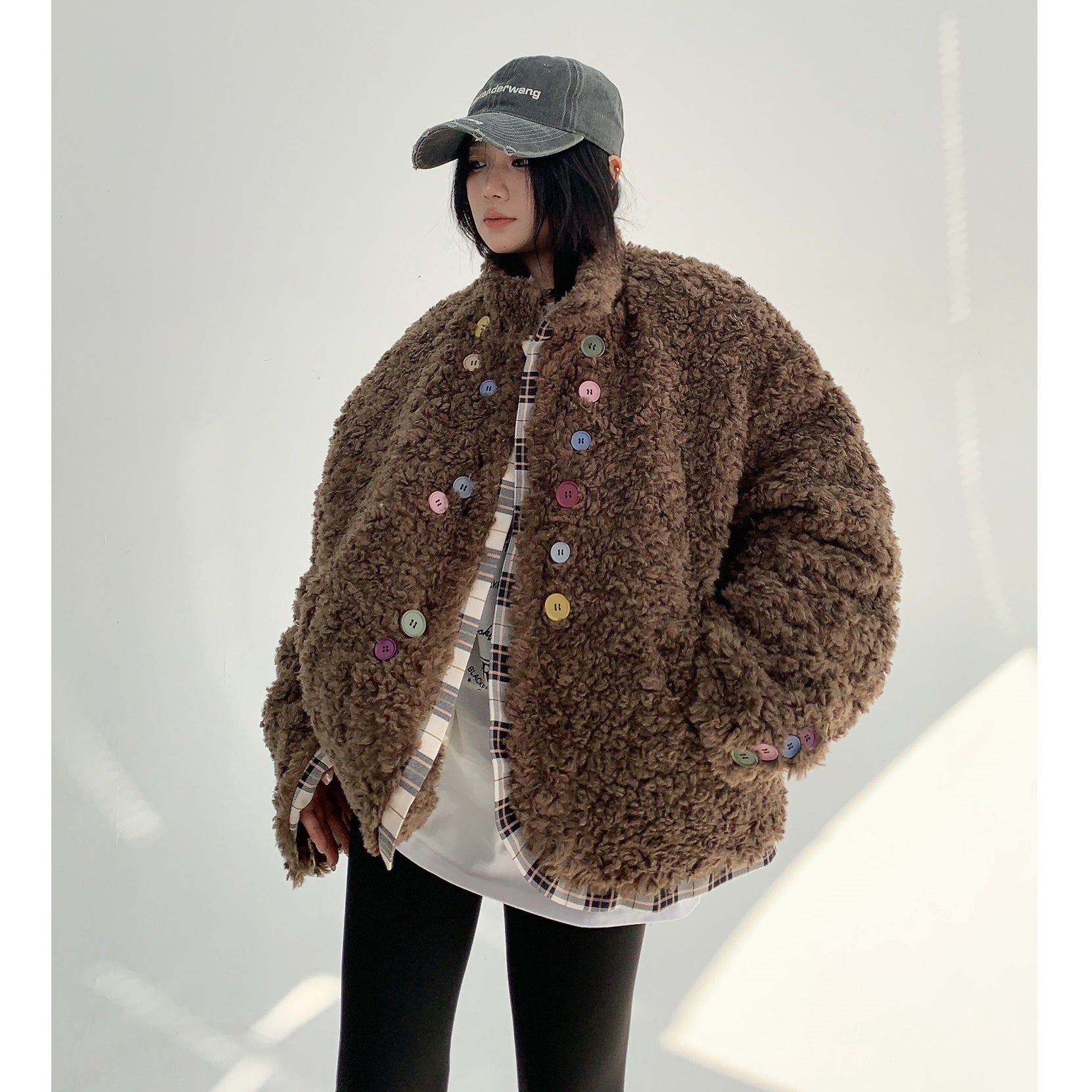 Poodle Fur Colorful Button Down Jacket MW9775