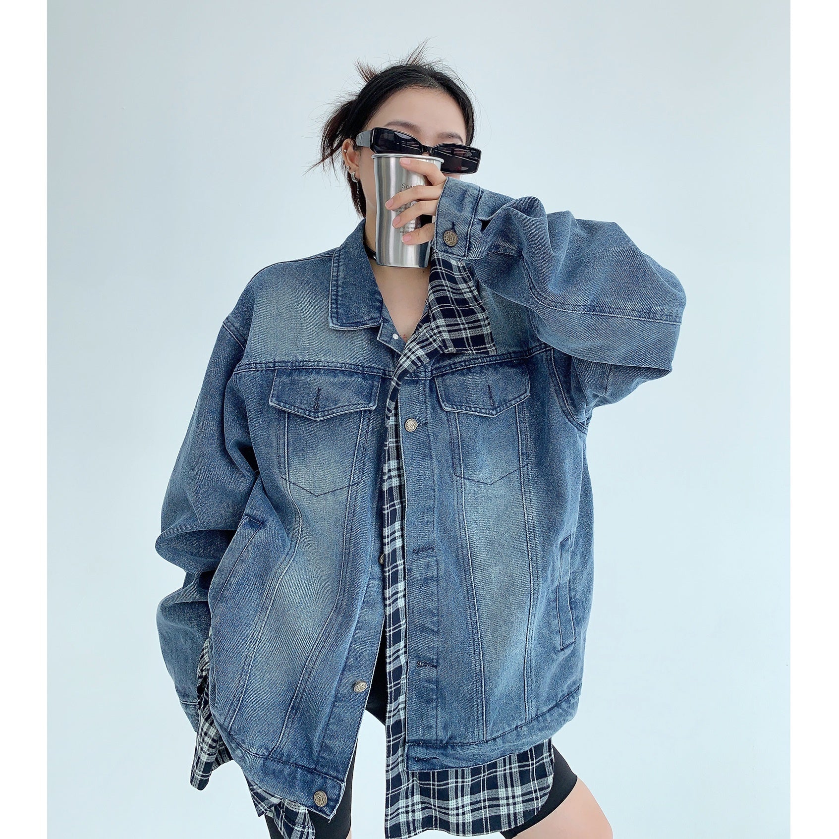 Fake Layered OverSize Denim Jacket MW9448