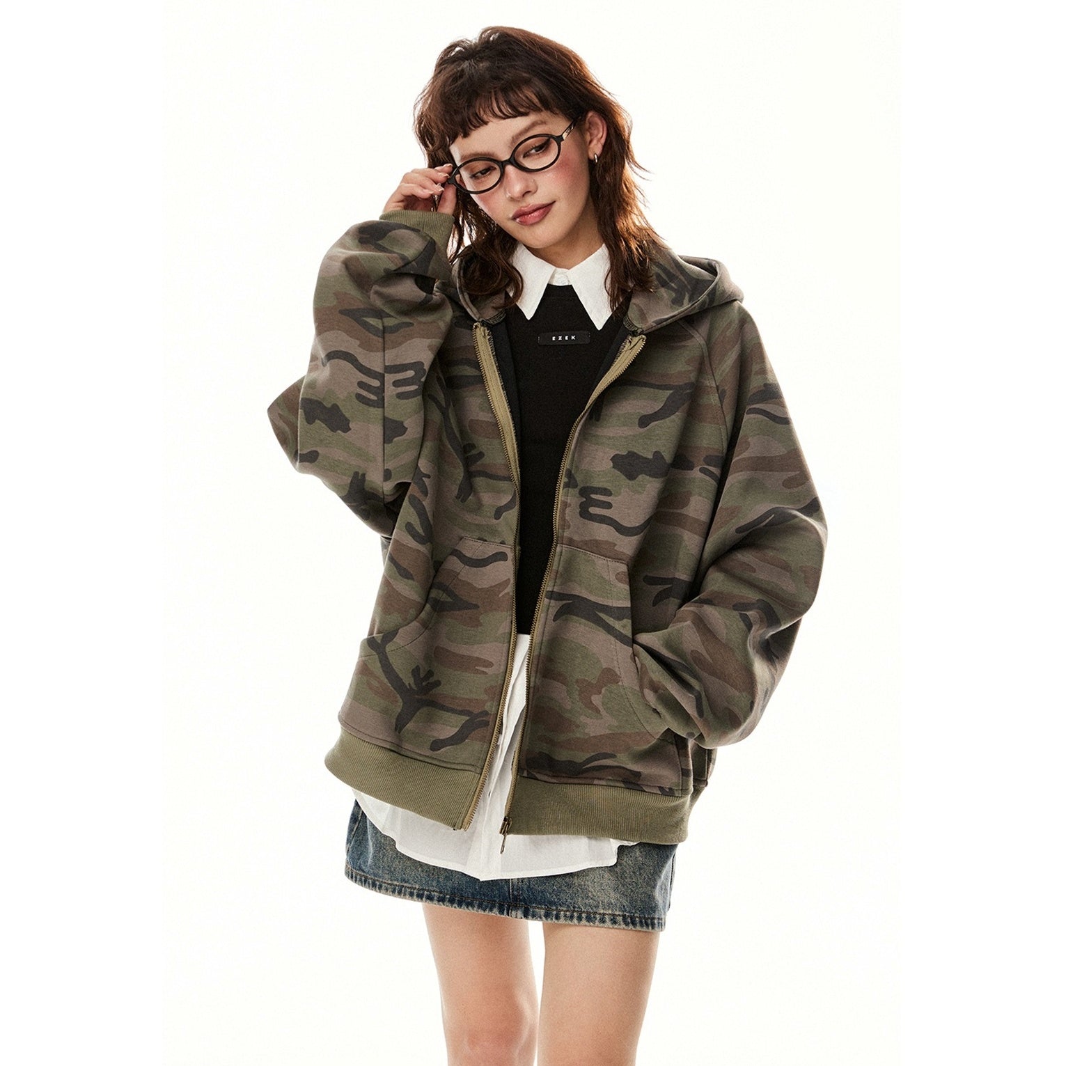 Camouflage Loose Hooded Sweat Jacket EZ235