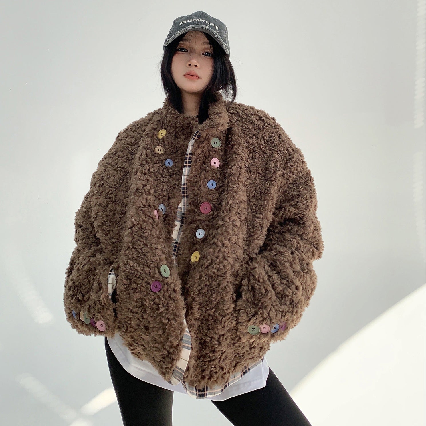 Poodle Fur Colorful Button Down Jacket MW9775