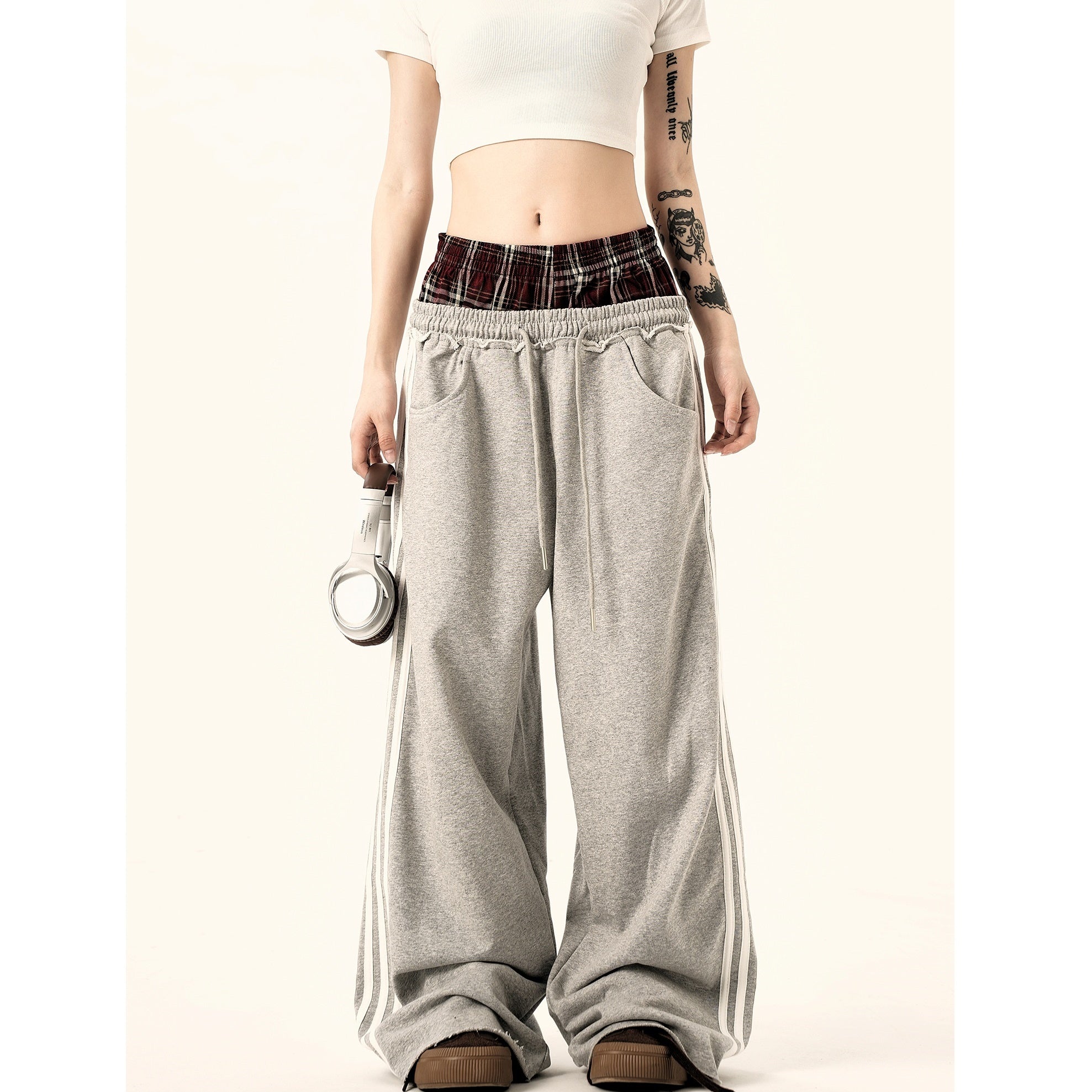 Double Waist Side Line Loose Sweat Pants MW9338