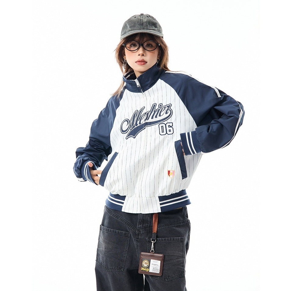 Baseball Style Color-block Stand Collar Jacket MW9799