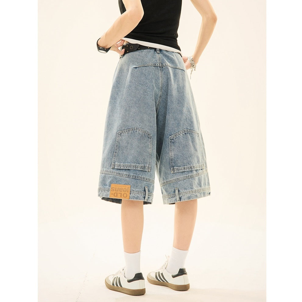 Wash Reverse Design Denim Loose Cropped Pants MW9264