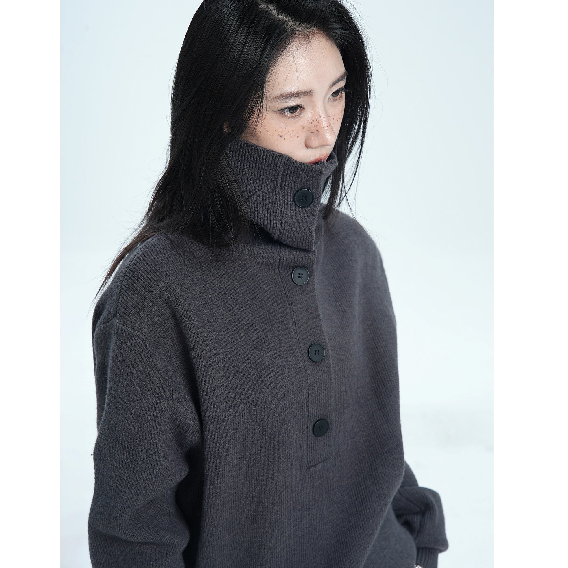 Half-Button High Neck Loose Sweater MW9672