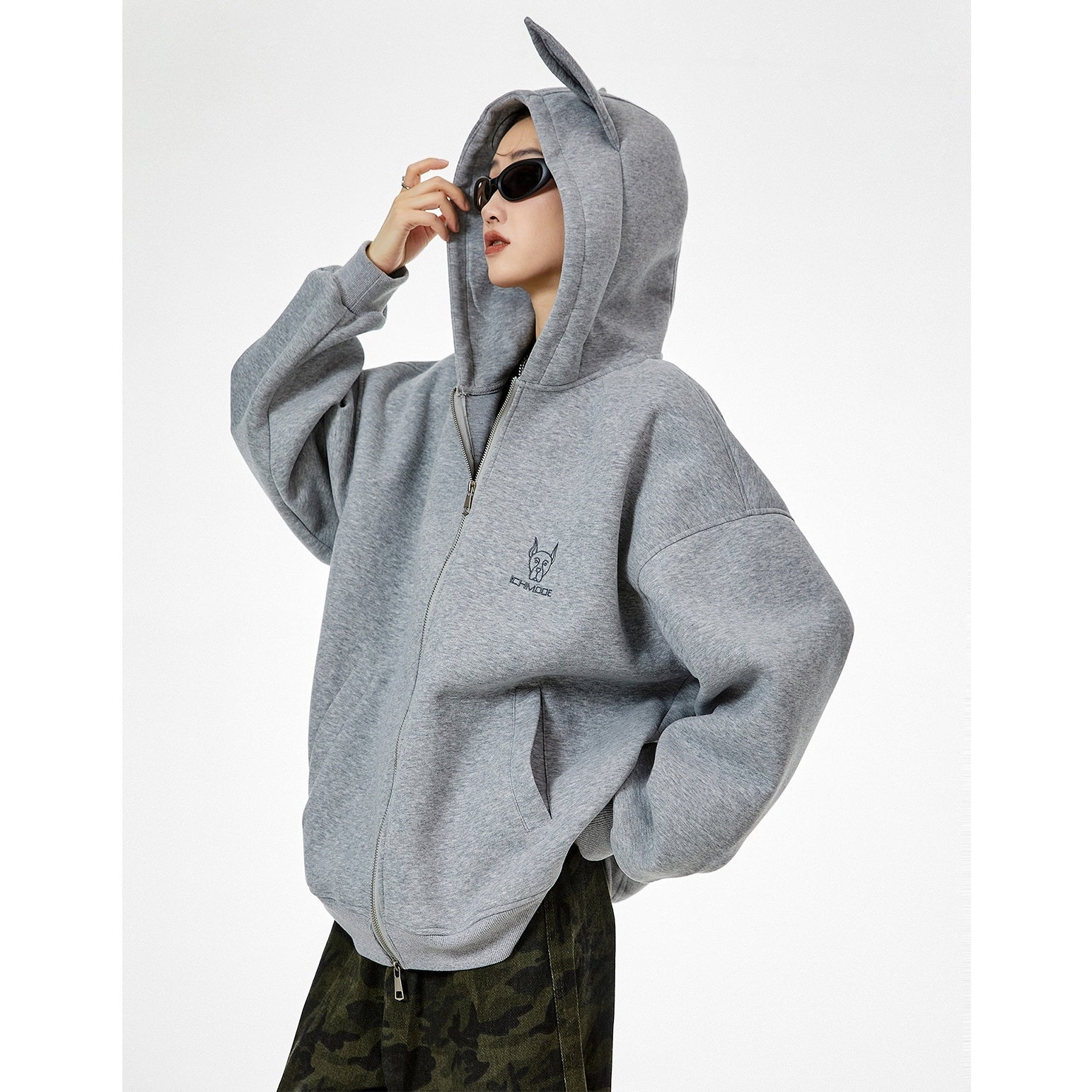 Doberman Ear Hooded ZIP-Up Sweat IC9004