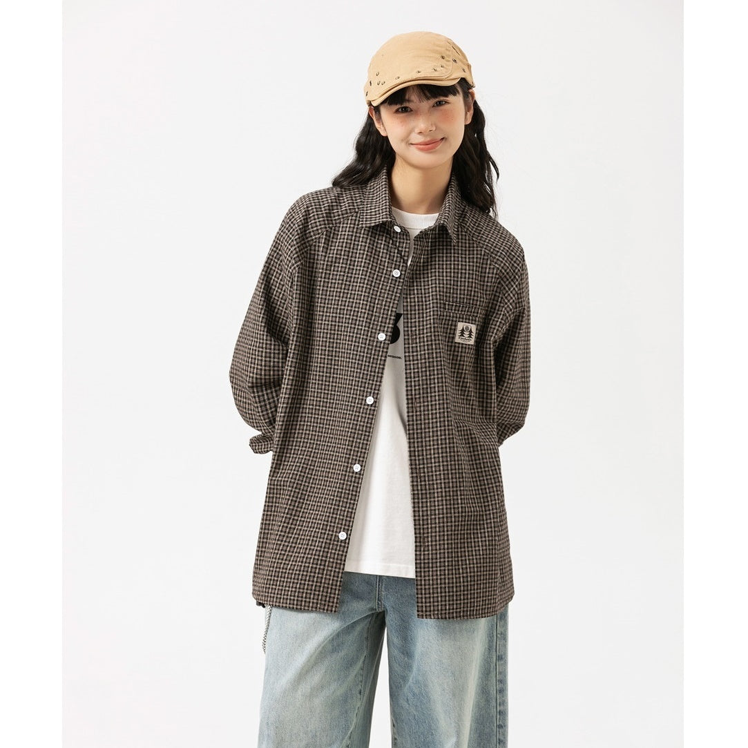 Plaid Raglan Sleeve Loose Shirt MW9585