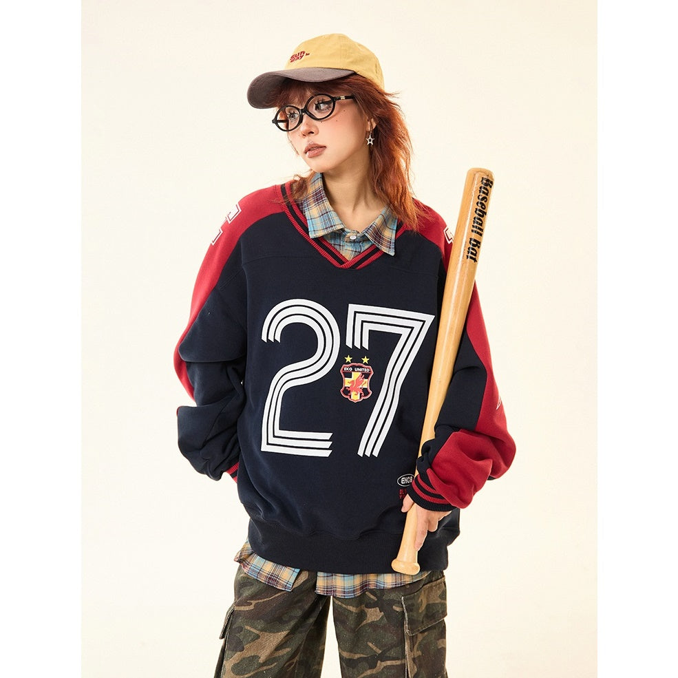 Letter Contrast V-neck Sports Sweat MW9425