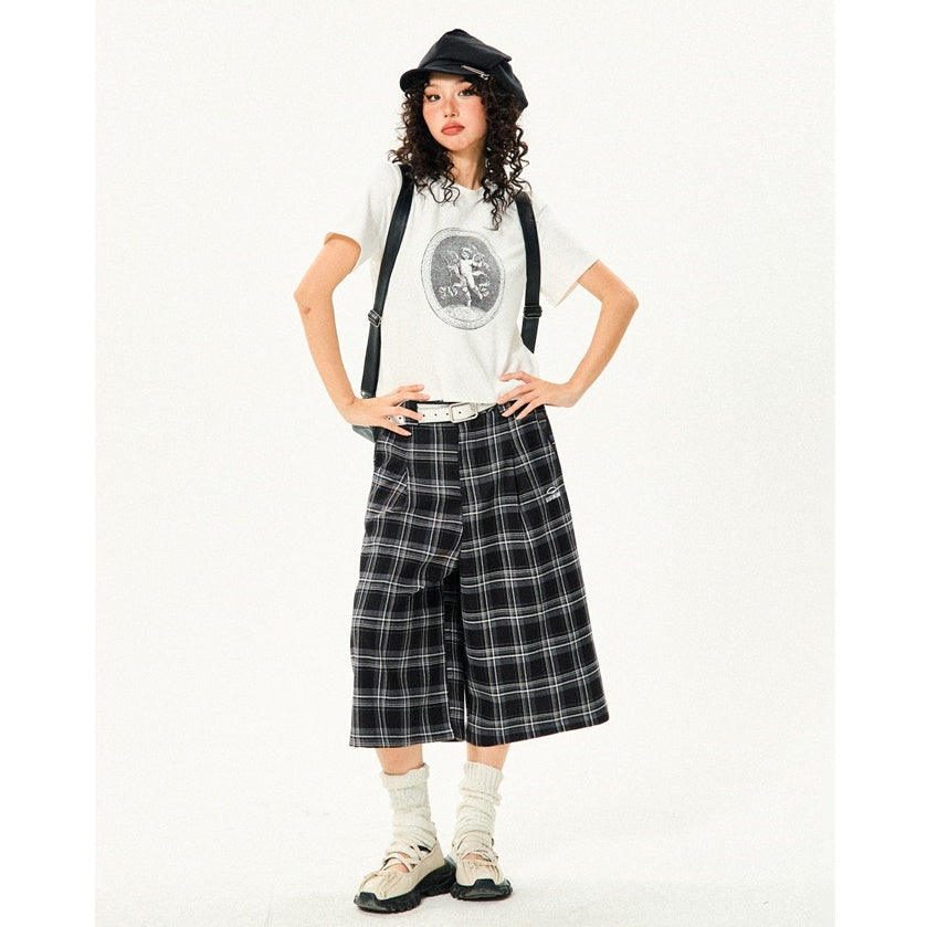 Retro Contrast Plaid Casual Cropped Pants YS7001