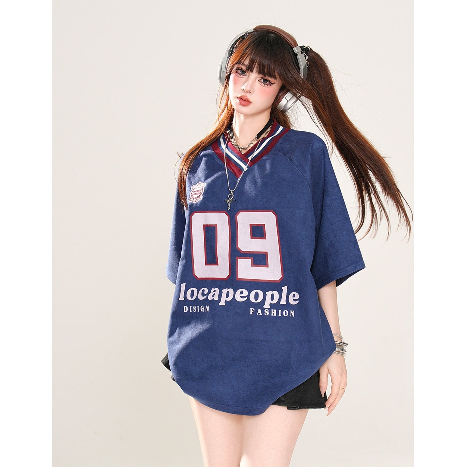 Sports Style V-Neck Number T-Shirt KK2054