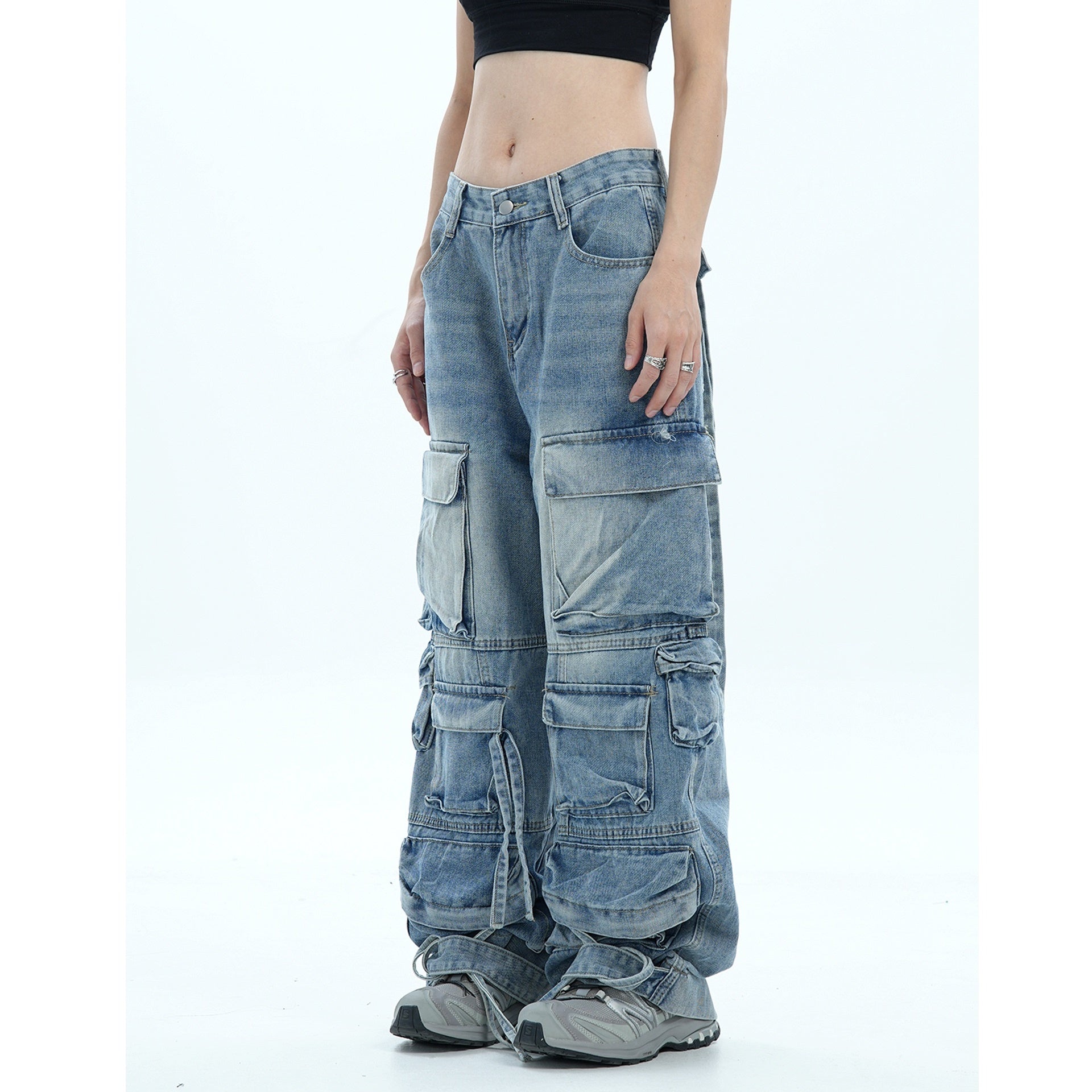 Long Strap Wash Straight Cargo Jeans MW9679