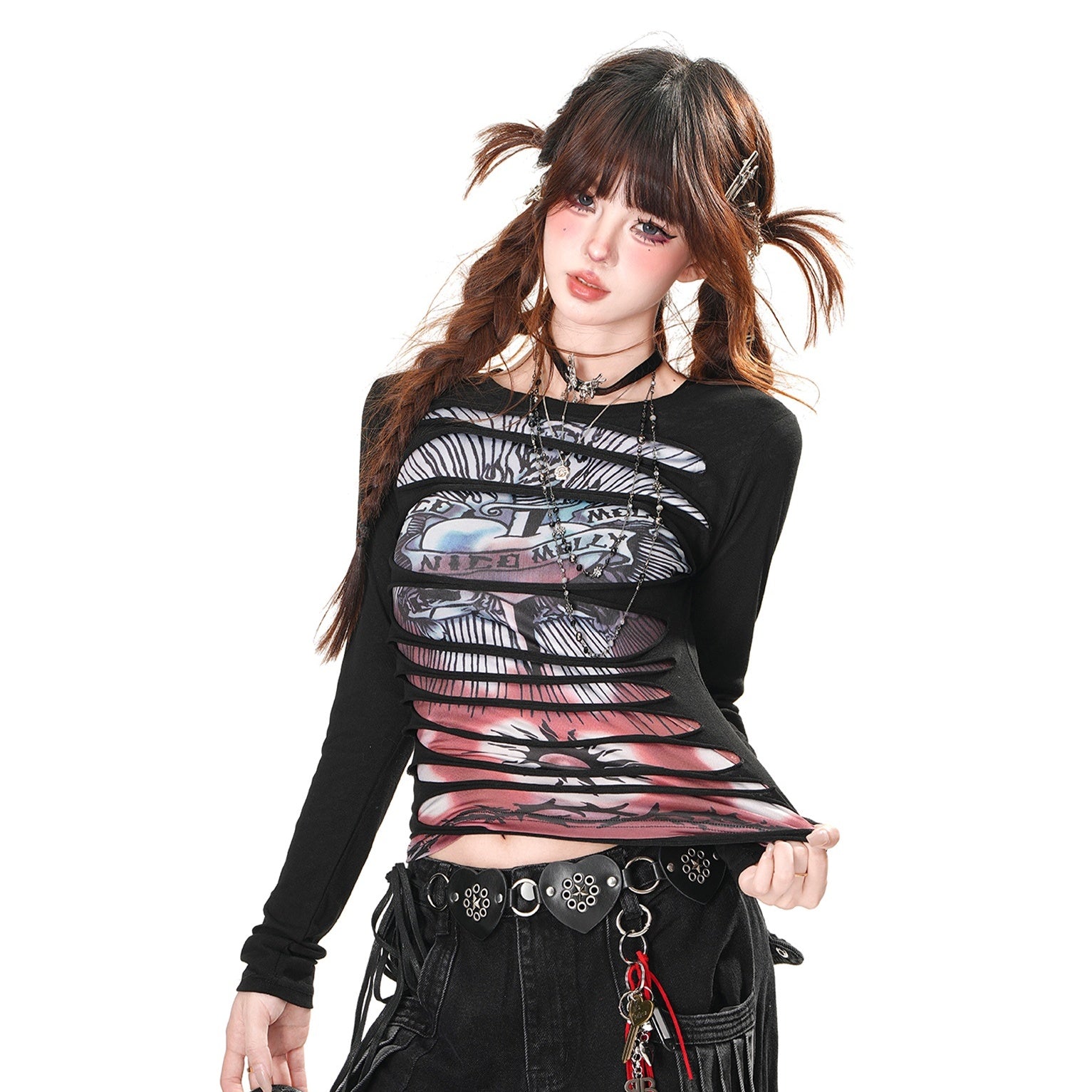 Punk Ripped Long Sleeve T-Shirt KK2025