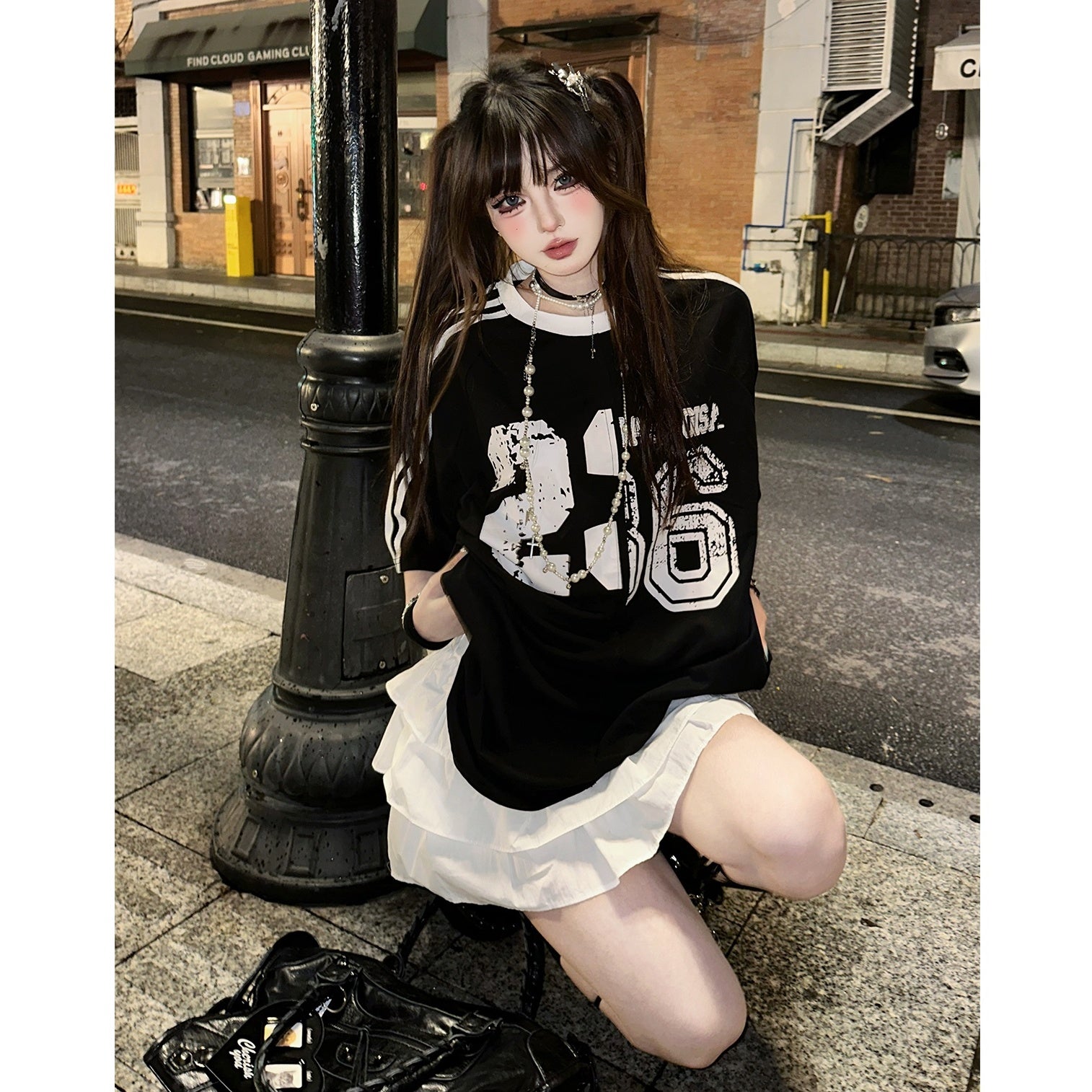Line Sleeve Switching  Sports T-shirt KK2057
