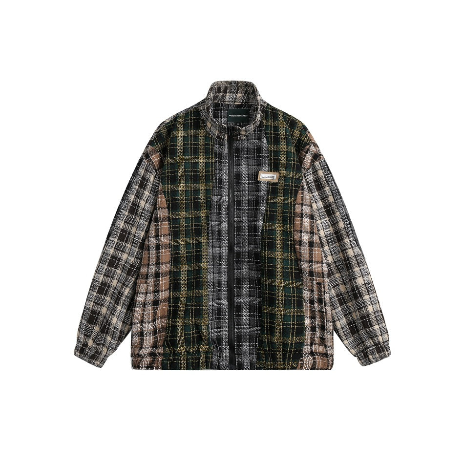 Stand Collar Loose Patchwork Plaid Jacket MW9660