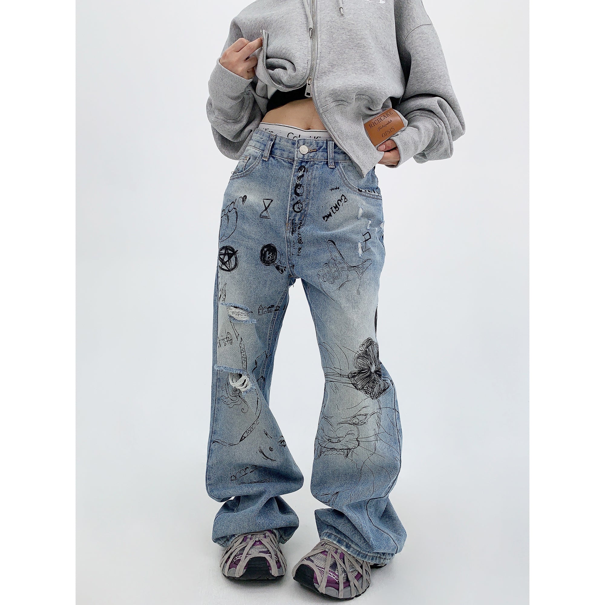 Damage Ripped Graffiti Jeans MW9563